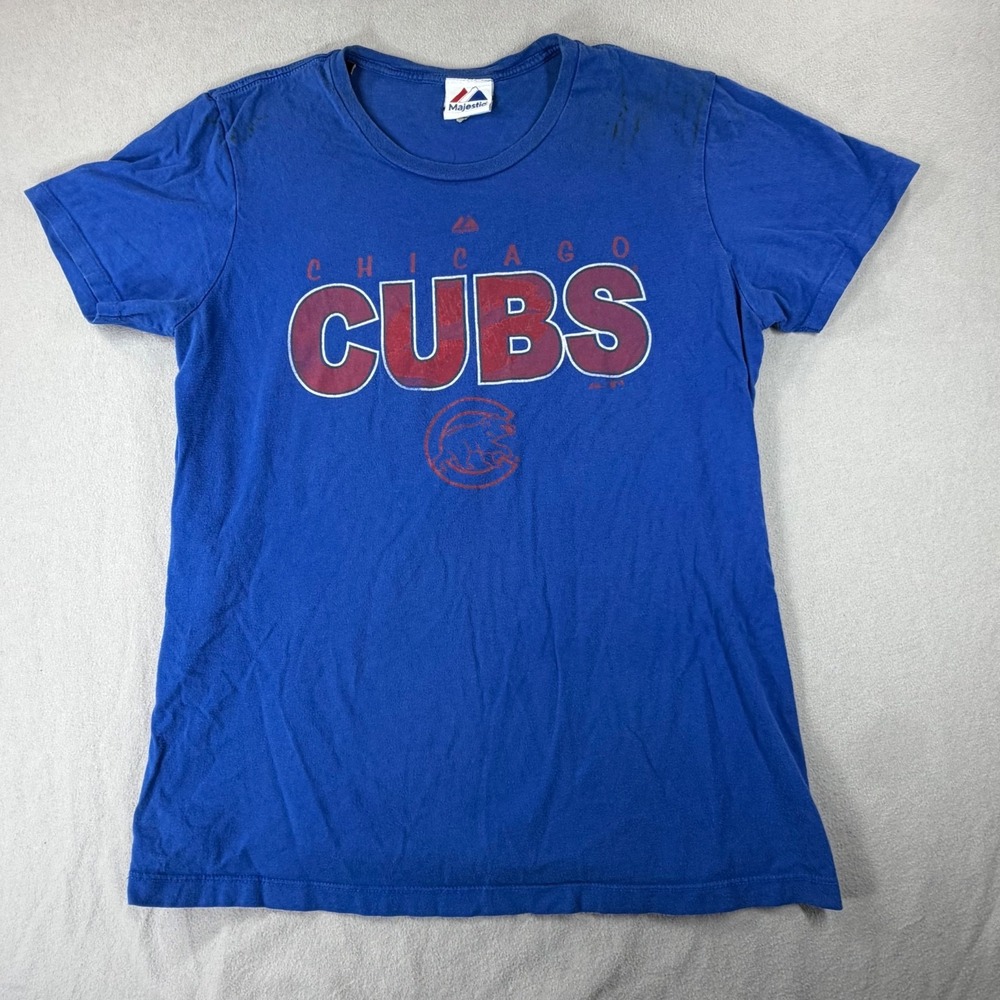 Chicago Cubs Majestic T Shirt Mens Large Blue MLB Baseball Graphic Tee - Picture 2 of 12